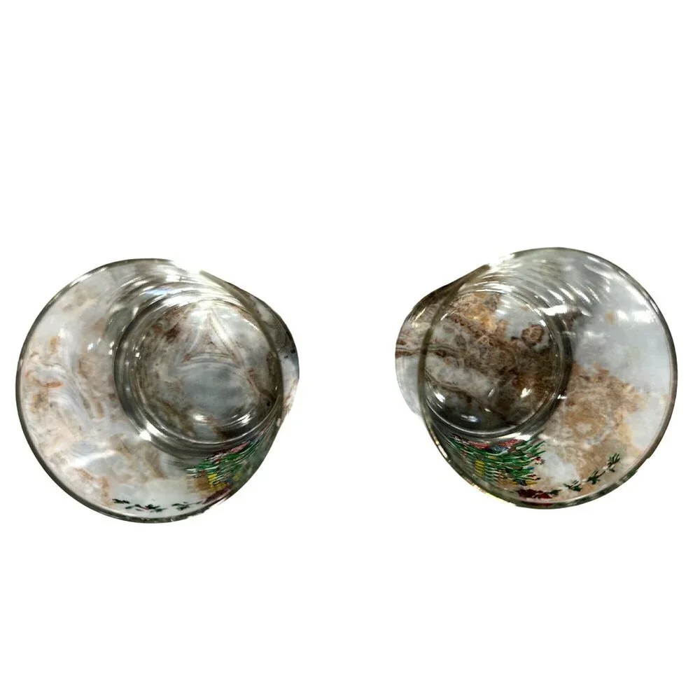 Christmas Tree Rocks Glasses Set Of 2 Whiskey Old Fashioned Barware Gift Vintage